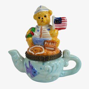 Patriotic Bear Teapot Hinged Keepsake Box